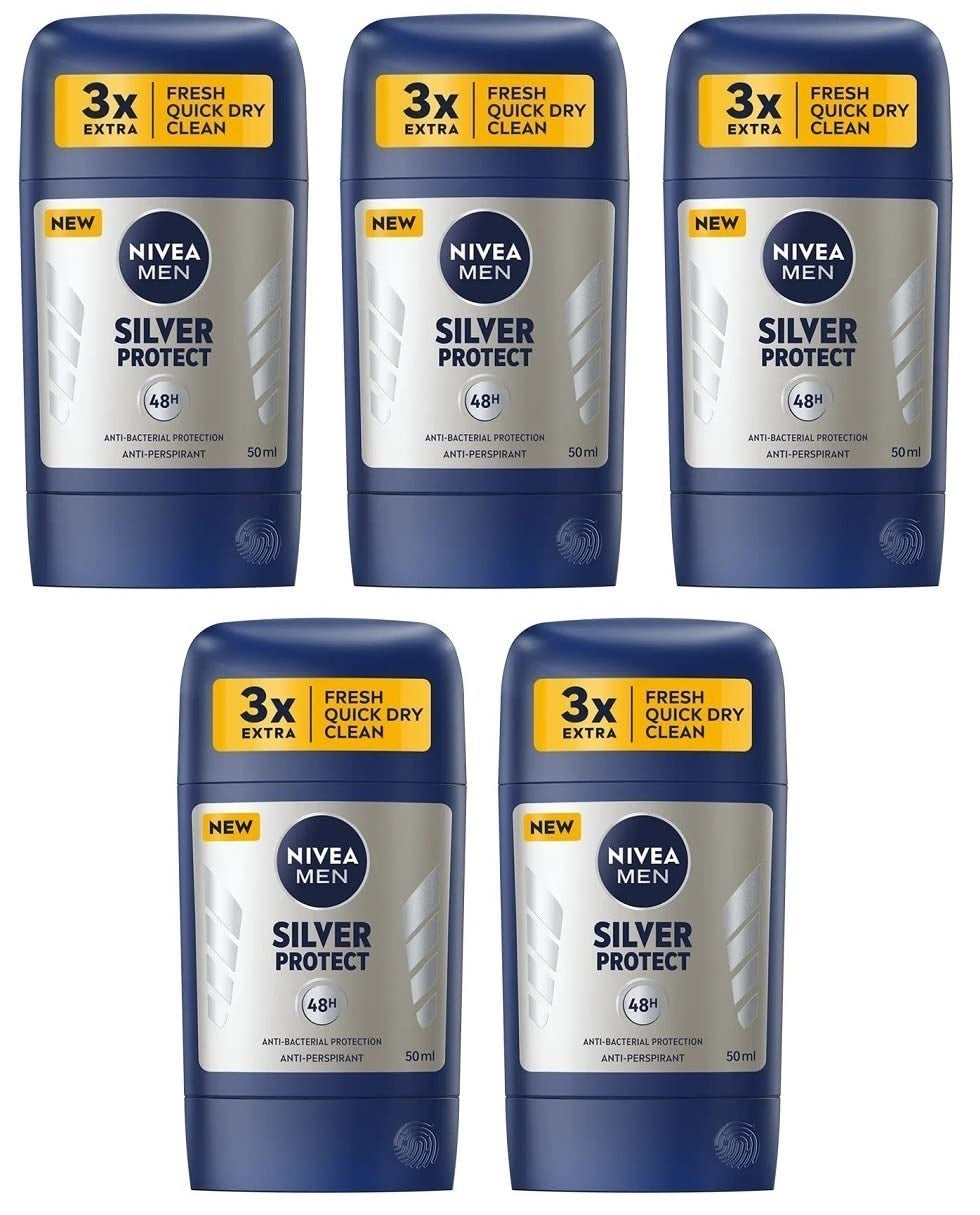 5X Nivea Silver Protect Anti-Perspirant Deodorant Solid Stick for Men 5X50Ml (Pack of 5)