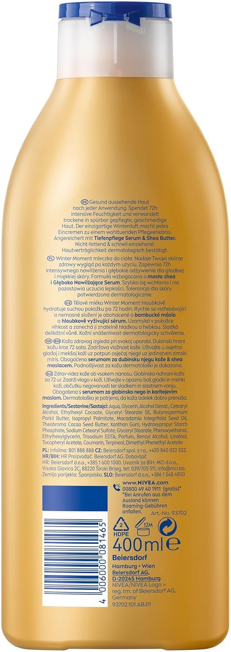 NIVEA Body Milk Winter Moment, Body Lotion Mit Tiefenpflege Serum Für 72H Feuchtigkeit, Körperlotion Mit Sheabutter Für Trockene Haut, Mit Einzigartigem Winterduft (400 Ml)