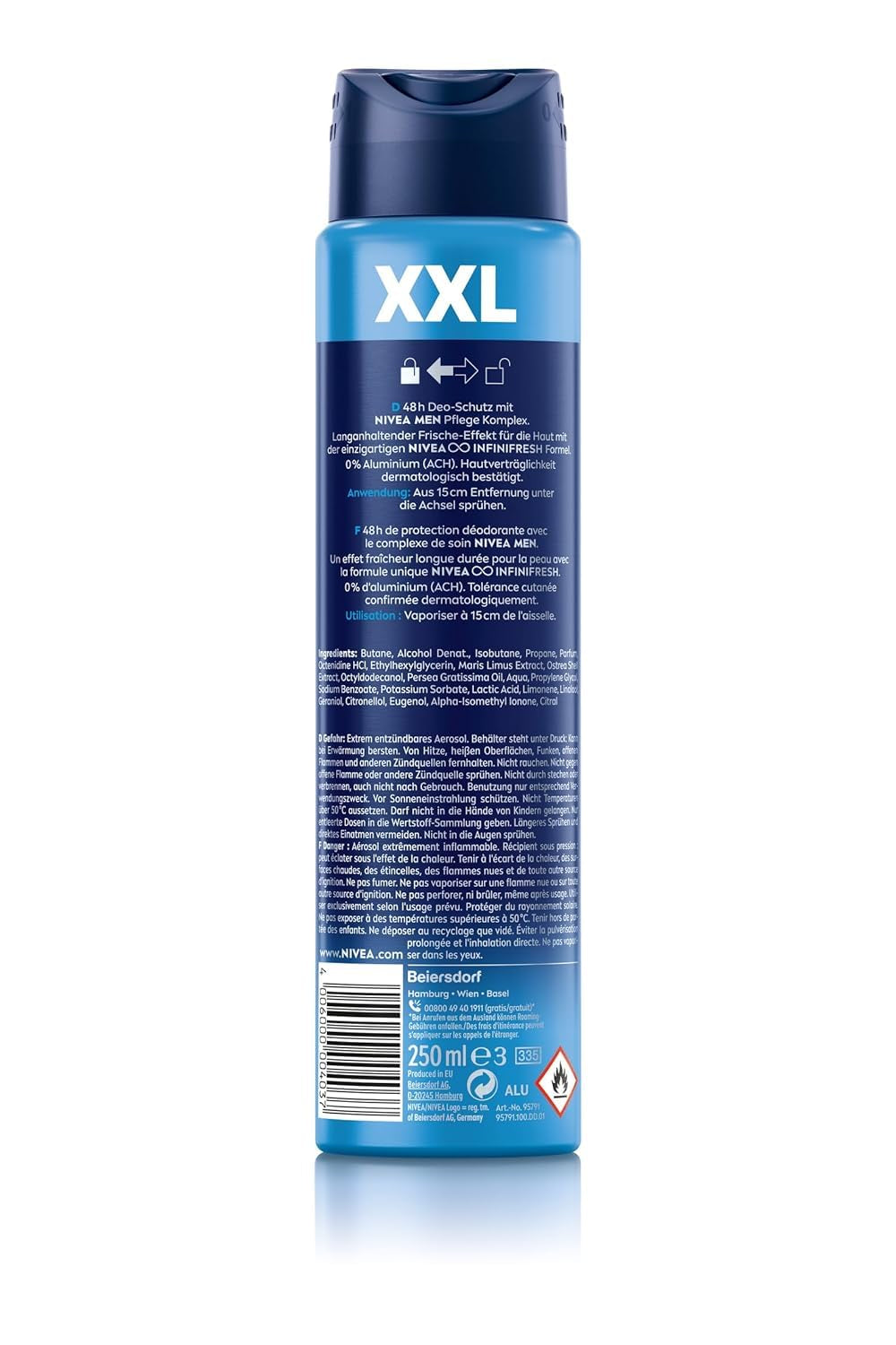 NIVEA MEN Fresh Active Deo Spray XXL, Deodorant Für 48H Schutz Und Langanhaltende Frische, Deo Für Männer Ohne Aluminium Mit Anti-Bakteriellen Wirkstoffen Und Meeresextrakten (250 Ml)