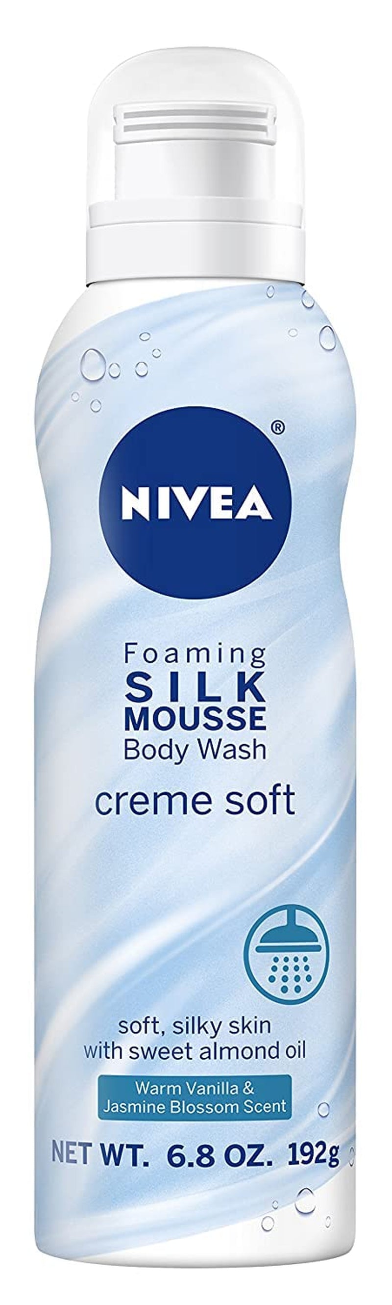 Nivea Creme Soft Foaming Silk Mousse Body Wash, Vanilla and Jasmine Blossom, 6.8 Ounce