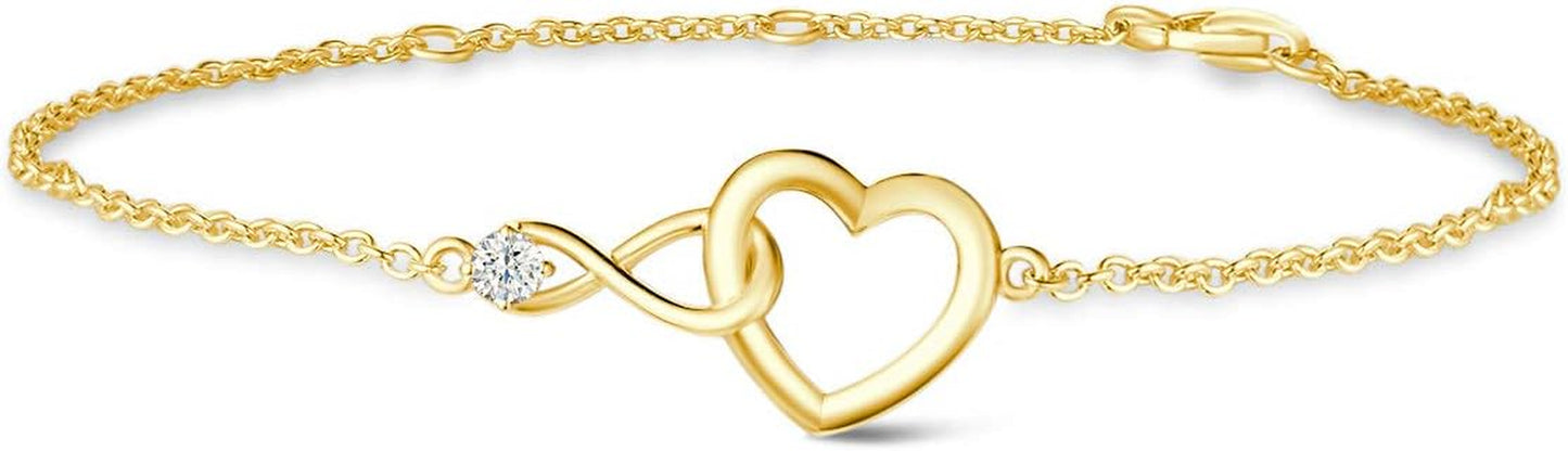 FANCIME Infinity Love Heart Necklace Bracelet 925 Sterling Sliver Gold Plated Dainty Simulated Diamond Jewelry Birthday Anniversary for Women Mom Her Wife Lady, Adjustable Chain
