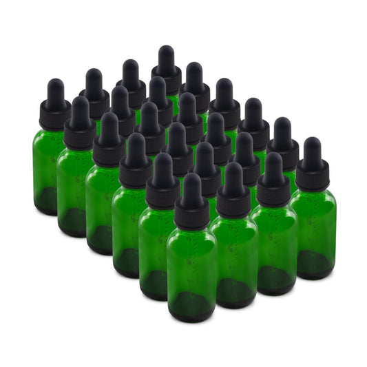 The Bottle Depot - 24 Pack - 1 Oz Glass Bottle with Dropper - Green - 20-400 Neck Finish - Boston round Bottles - UV Rays Protection
