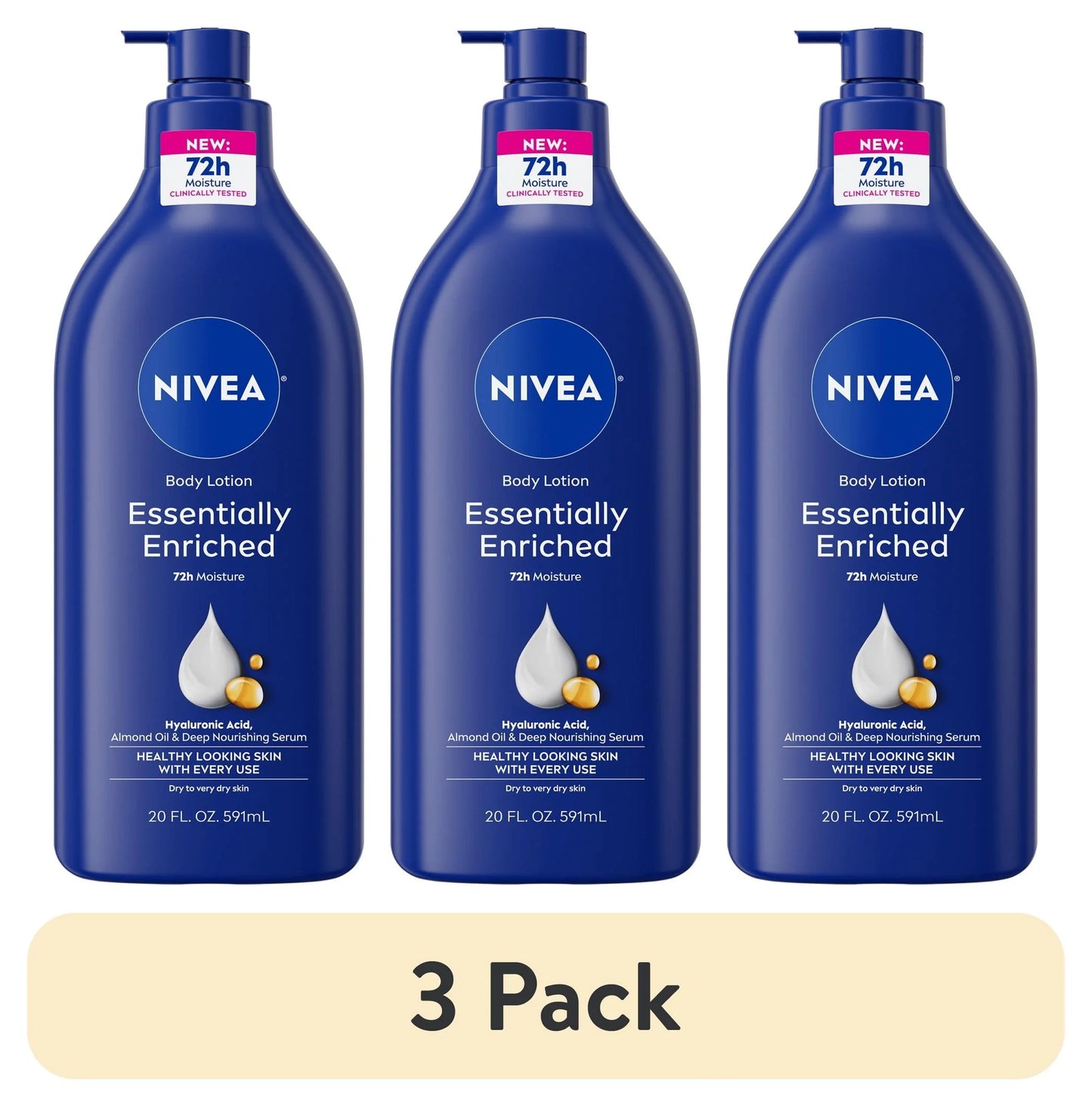 (3 Pack)  Essentially Enriched Body Lotion for Dry Skin with Hyaluronic Acid and Almond Oil, 20 Fl Oz