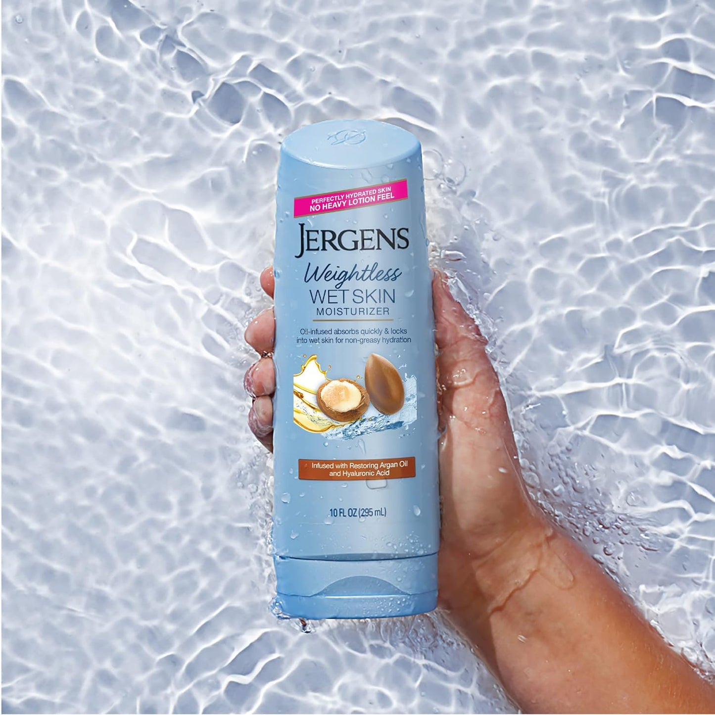 Jergens Wet Skin Body Moisturizer with Restoring Argan Oil, 10 Ounces, 4X Healthier Looking Skin, Fast-Absorbing, Non-Greasy, Dermatologist Tested (Pack of 4) (Packaging May Vary)