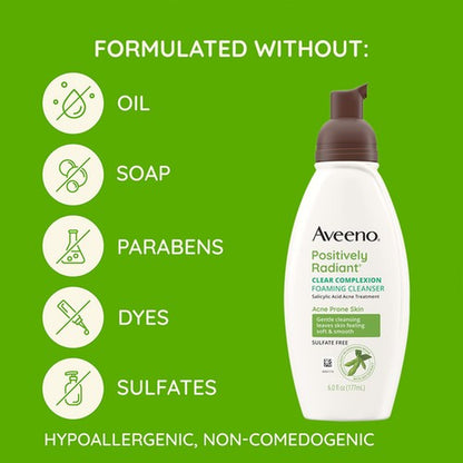 Aveeno Clear Complexion Foaming Daily Cleanser 6 Fl Oz Salicylic Acid Acne Tr...