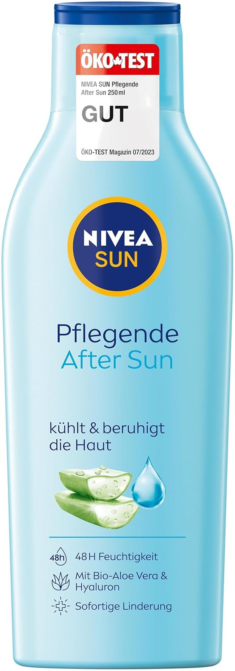NIVEA SUN Pflegende after Sun Lotion (250 Ml), Lotion Mit Hautberuhigender Wirkung Nach Dem Sonnenbad, after Sun Mit Bio-Aloe Vera Und Hyaluron Für 48H Feuchtigkeit