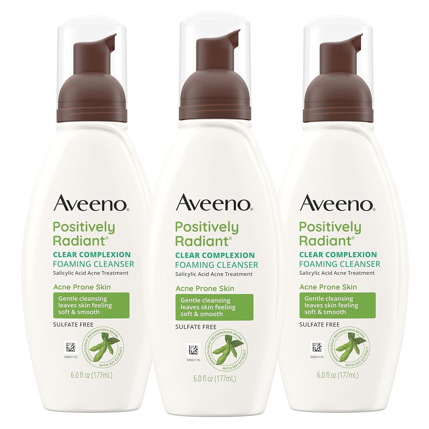 Aveeno Clear Complexion Foaming Oil-Free Facial Cleanser with Soy Extract & 0.5% Salicylic Acid, Acne Treatment Face Wash for Acne-Prone Skin, Sulfate-Free & Hypoallergenic, 6 Fl. Oz