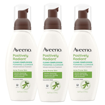 Aveeno Clear Complexion Foaming Oil-Free Facial Cleanser with Soy Extract & 0.5% Salicylic Acid, Acne Treatment Face Wash for Acne-Prone Skin, Sulfate-Free & Hypoallergenic, 6 Fl. Oz