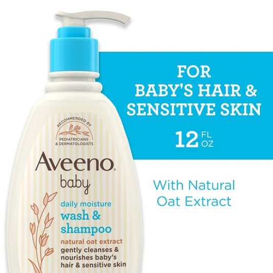Aveeno Baby Daily Moisture 2 in 1 Bath Wash and Shampoo 12 Fl Oz Gentle Cleanser