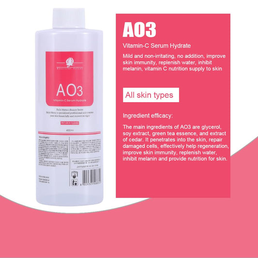 Hydrate Face Solution AO3 for Facial Machine Professional, AS1 SA2 AO3 Aqua Peeling Solution Hydrate Serums for Facial Cleansing, Face Skin Care, Hydrating, Exfoliate (400Ml/3Pcs)