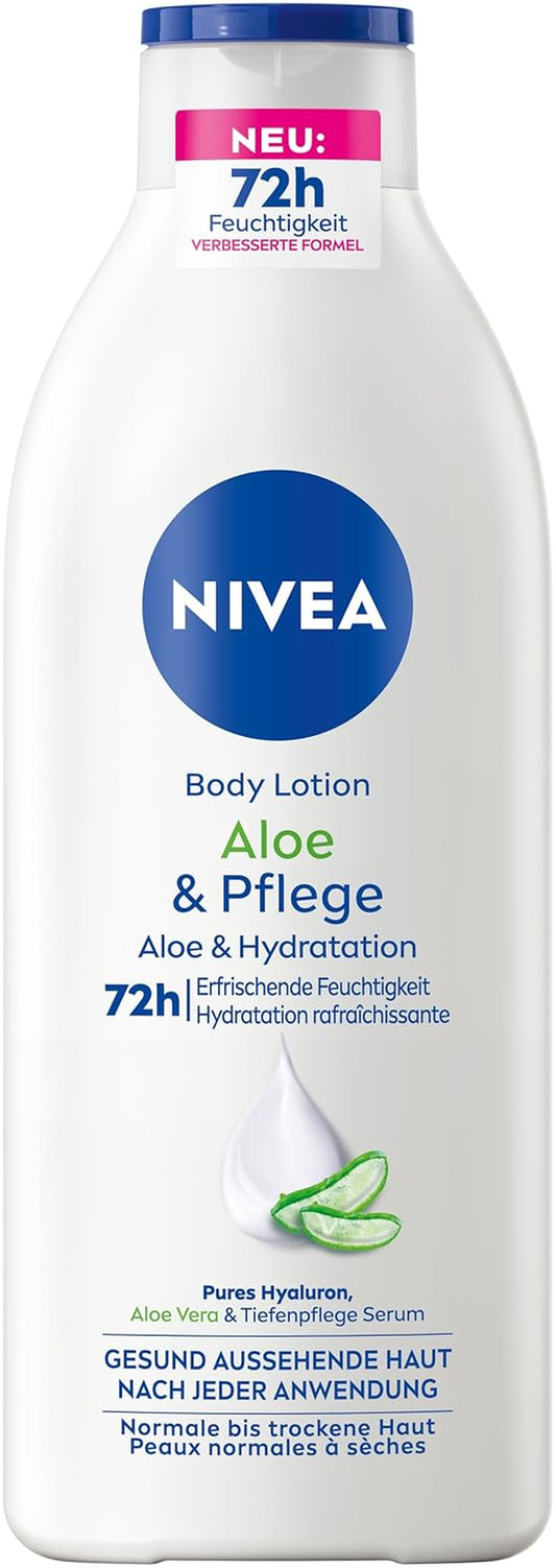 NIVEA Body Lotion Aloe & Pflege, Körpercreme Mit Tiefenpflege Serum Für 72H Feuchtigkeit, Körperlotion Mit Purem Hyaluron Und Aloe Vera Natürlichen Ursprungs(400 Ml)