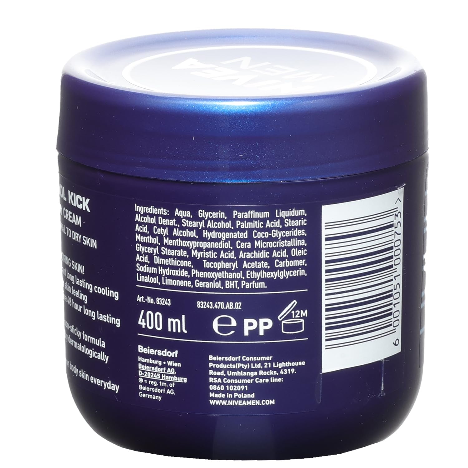 Nivea Cool Kick Body Cream 2 Pack - Bundle with 2 Nivea Body Cream Cool Kick 13.5 Oz Lotion with Travel Bag Kit | Nivea Body Lotion Set for Men