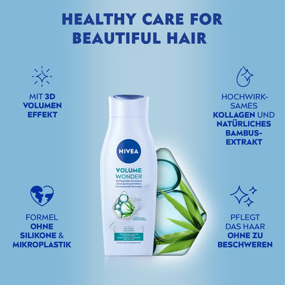 NIVEA Volume Wonder Kräftigendes Shampoo, Volumen Shampoo Mit Kollagen Und Natürlichem Bambus-Extrakt, Silikonfreies Haarshampoo Für Sichtbares Volumen Und Strahlenden Glanz (50 Ml)