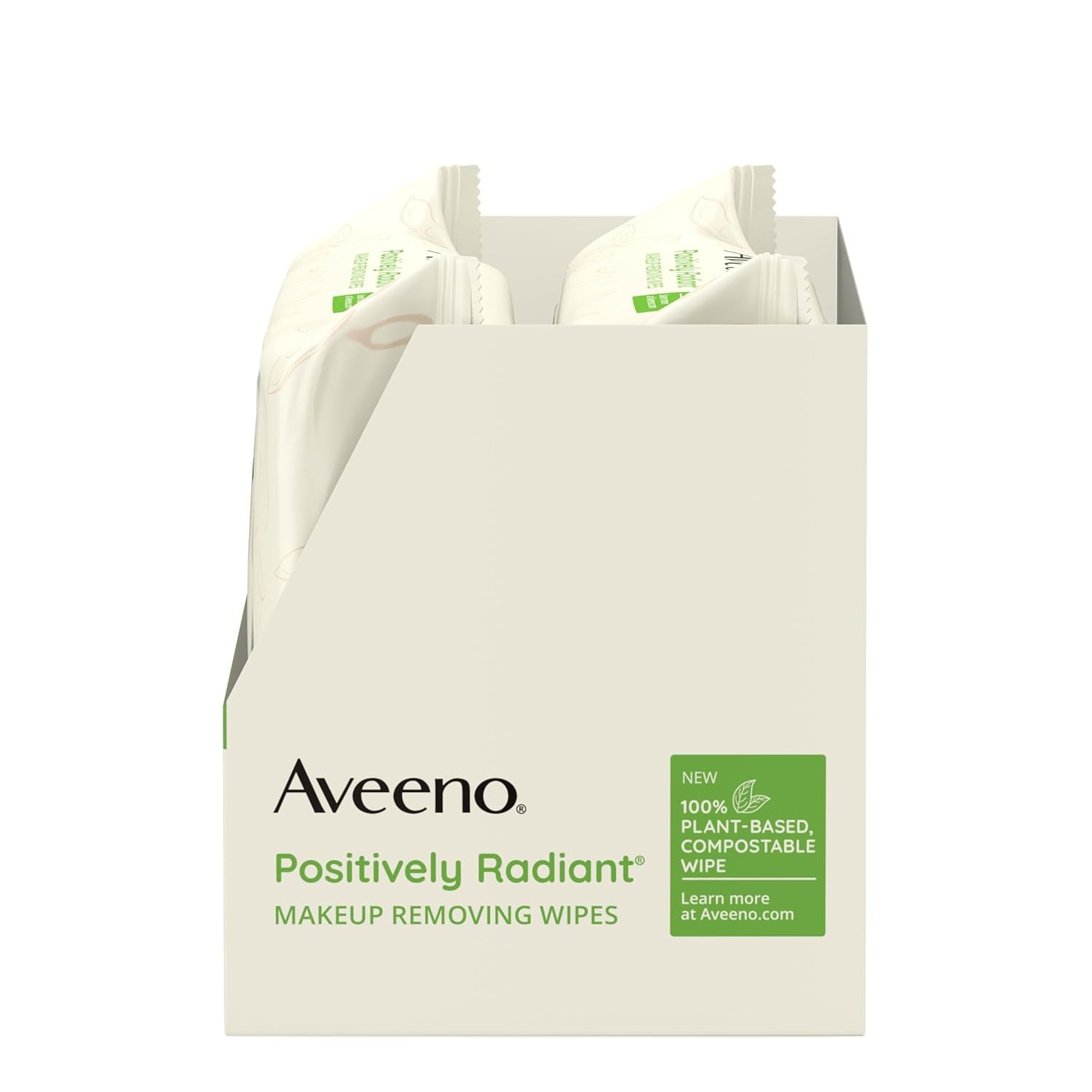 Aveeno Positively Radiant Alcohol Free Makeup Removing Face Wipes, Gentle Non-Comedogenic Facial Cleansing, 100% Plant Based Home Compostable, Sulfate Free, 50 Count (2 Packs of 25)