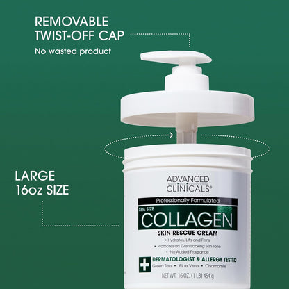 Collagen Body Cream and Face Serum Set - Unscented Formula for All Skin Types, Reduces Wrinkles and Dryness
