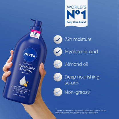 Essentially Enriched Body Lotion for Dry Skin with Hyaluronic Acid and Almond Oil, Value Size 33.8 Fl Oz