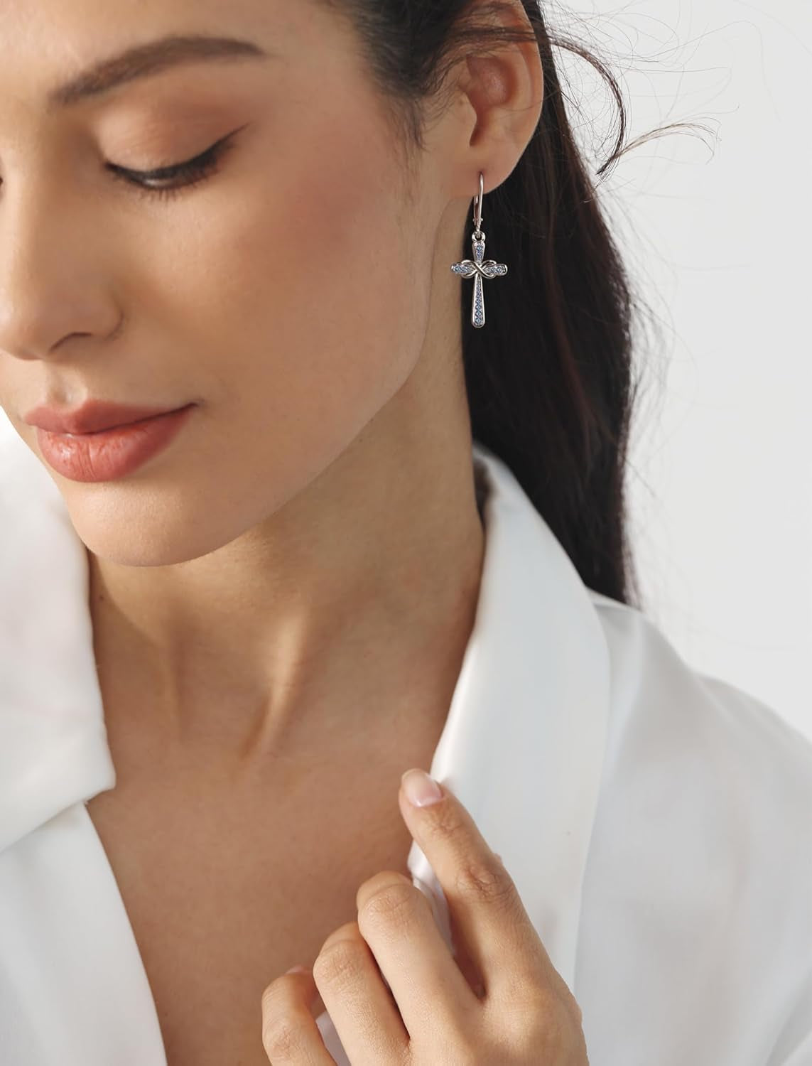 YL Cross Earrings 925 Sterling Silver Infinity Dangle Drop Earrings Birthstone Criss Leverback Jewelry