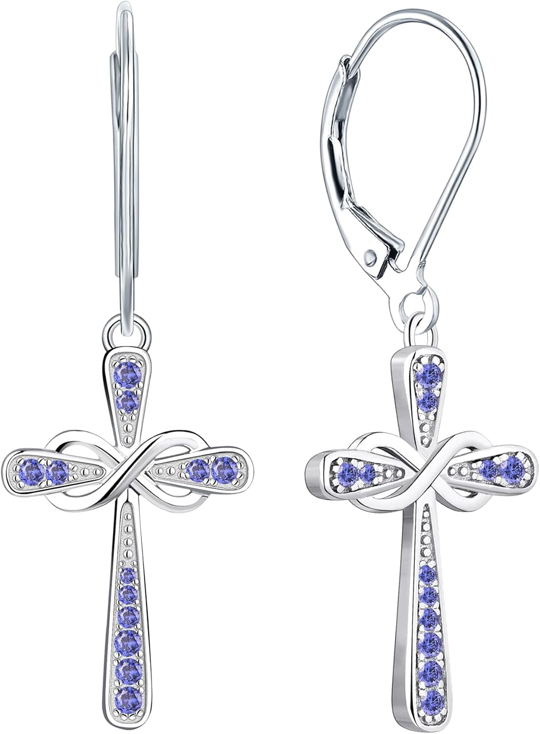 YL Cross Earrings 925 Sterling Silver Infinity Dangle Drop Earrings Birthstone Criss Leverback Jewelry