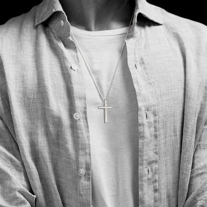 Carleen White Gold Plated Solid Sterling Silver Large Mens Classic Cross Pendant Necklace Faithful Jewelry Gifts for Mens Boys Son, 24 Inch Rolo Chain Lobster Clasp