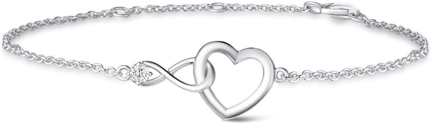 FANCIME Infinity Love Heart Necklace Bracelet 925 Sterling Sliver Gold Plated Dainty Simulated Diamond Jewelry Birthday Anniversary for Women Mom Her Wife Lady, Adjustable Chain