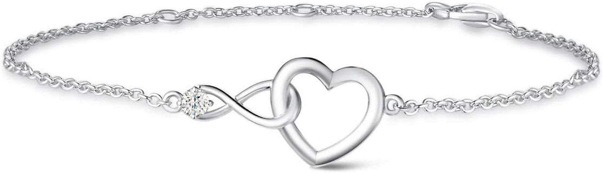 FANCIME Infinity Love Heart Necklace Bracelet 925 Sterling Sliver Gold Plated Dainty Simulated Diamond Jewelry Birthday Anniversary for Women Mom Her Wife Lady, Adjustable Chain