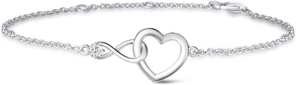 FANCIME Infinity Love Heart Necklace Bracelet 925 Sterling Sliver Gold Plated Dainty Simulated Diamond Jewelry Birthday Anniversary for Women Mom Her Wife Lady, Adjustable Chain