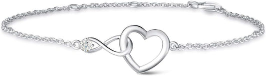 FANCIME Infinity Love Heart Necklace Bracelet 925 Sterling Sliver Gold Plated Dainty Simulated Diamond Jewelry Birthday Anniversary for Women Mom Her Wife Lady, Adjustable Chain