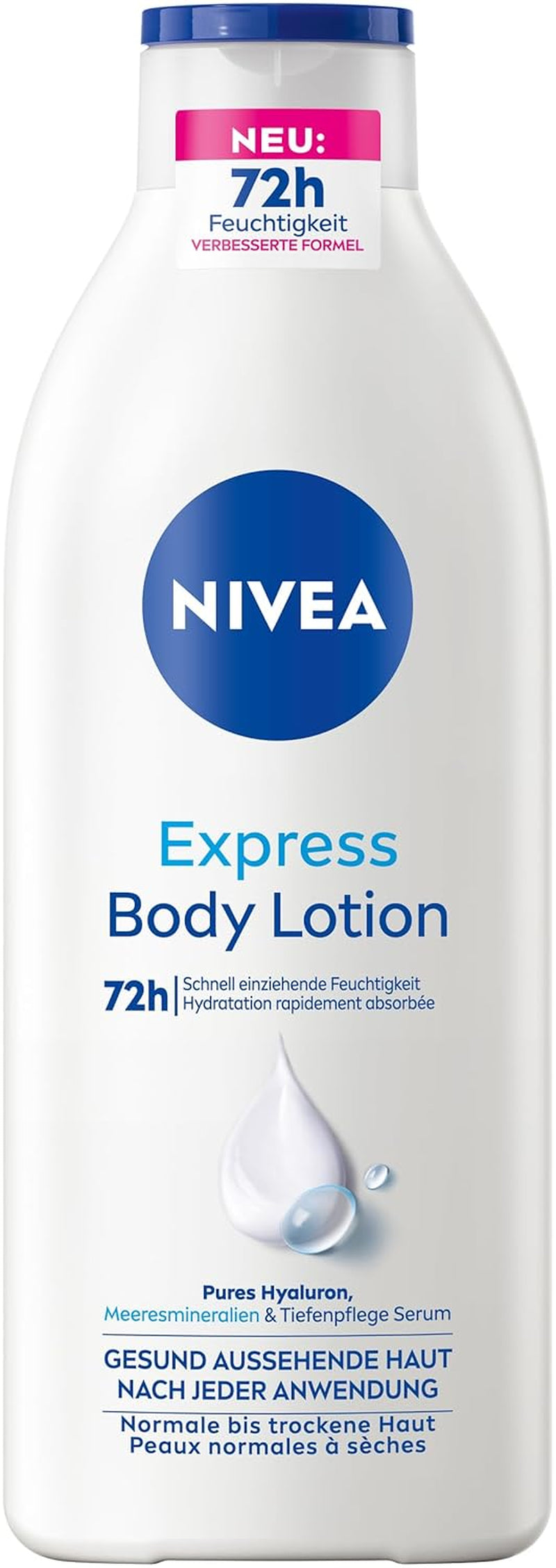 NIVEA Express Body Lotion, Extra Schnell Einziehende Körperlotion, Körpercreme Mit Purem Hyaluron, Meeresmineralien Und NIVEA Tiefenpflege Serum (400 Ml)