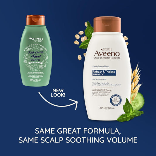 Aveeno, Fresh Greens Blend Sulfate-Free Shampoo with Rosemary, Peppermint & Cucumber to Thicken & Nourish, Clarifying & Volumizing Shampoo for Thin or Fine Hair, Paraben-Free, 12Oz