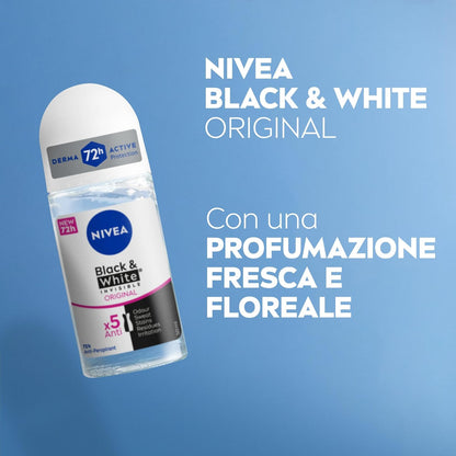 Nivea Black & White Black Invisible Original Deo Roll-On, 6Er Pack (6 X 50 Ml), Anti-Transpirant, Parfüm, Reguliert Die Atmungsaktivität