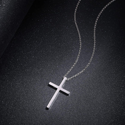 Carleen White Gold Plated Solid Sterling Silver Large Mens Classic Cross Pendant Necklace Faithful Jewelry Gifts for Mens Boys Son, 24 Inch Rolo Chain Lobster Clasp