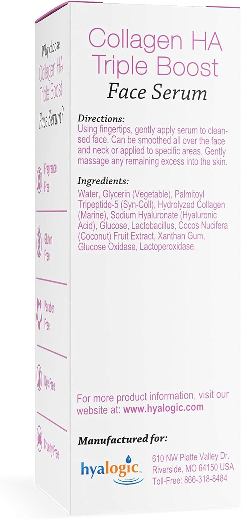 Hyalogic HA Collagen Serum - Triple Action Face Serum for Enhanced Skin Health - Peptide-Infused Formula for Youthful Firmness and Elasticity, Fragrance-Free and Paraben-Free, 0.47 FL OZ