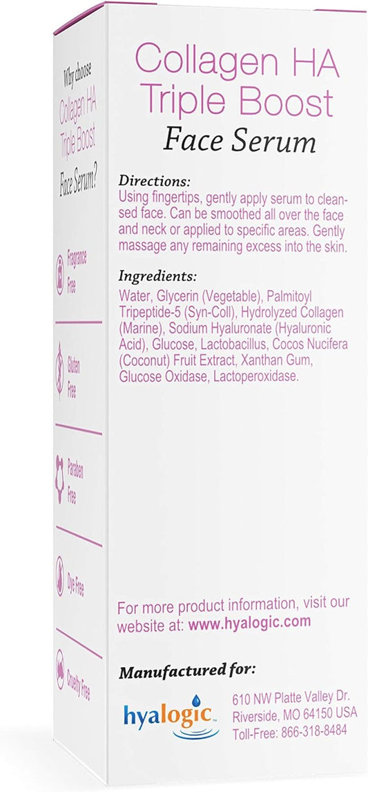Hyalogic HA Collagen Serum - Triple Action Face Serum for Enhanced Skin Health - Peptide-Infused Formula for Youthful Firmness and Elasticity, Fragrance-Free and Paraben-Free, 0.47 FL OZ