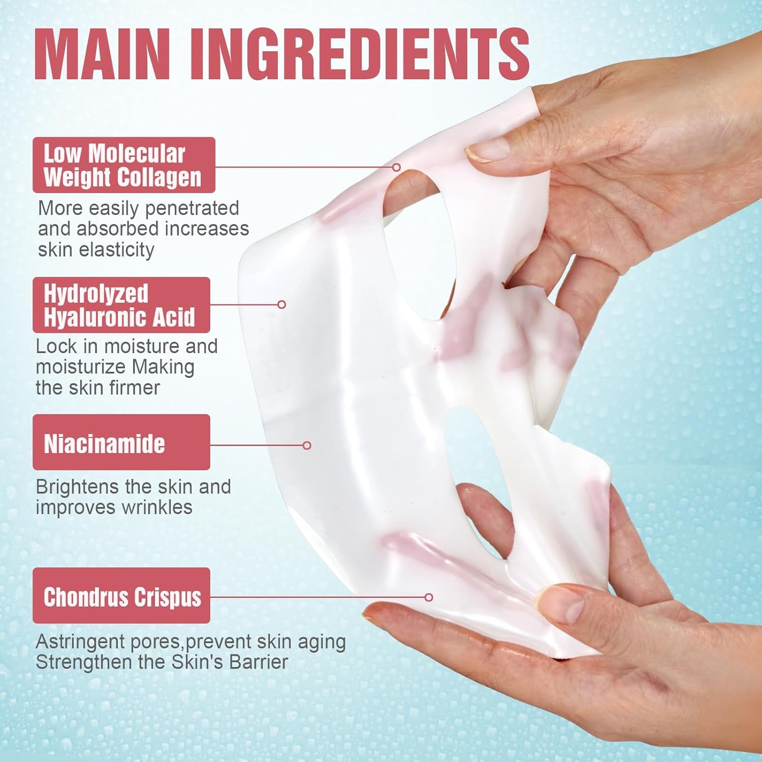 Deep Collagen Face Mask Overnight, Bio- Collagen Mask Real Deep Mask, Hydrating Hydrogel Masks with Low Molecular Collagen for Firming, Elasticity, Pore Minimizing 40G X 5Ea