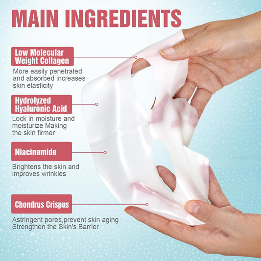 Deep Collagen Face Mask Overnight, Bio- Collagen Mask Real Deep Mask, Hydrating Hydrogel Masks with Low Molecular Collagen for Firming, Elasticity, Pore Minimizing 40G X 5Ea