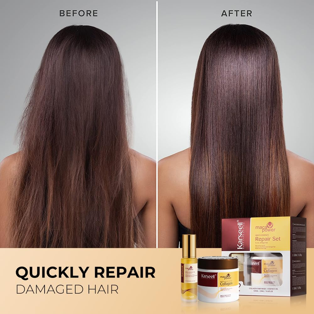 Karseell Collagen Hair Treatment Mask, Argan Oil Set for Deep Repair Conditioning of Damaged, Dry and All Hair Types, 16.9Floz + 1.69Floz