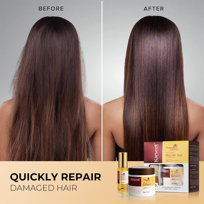 Karseell Collagen Hair Treatment Mask, Argan Oil Set for Deep Repair Conditioning of Damaged, Dry and All Hair Types, 16.9Floz + 1.69Floz