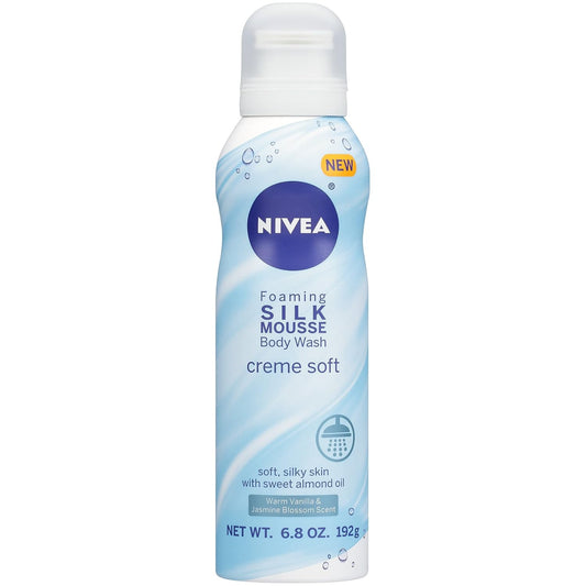 Nivea Creme Soft Foaming Silk Mousse Body Wash, Vanilla and Jasmine Blossom, 6.8 Ounce