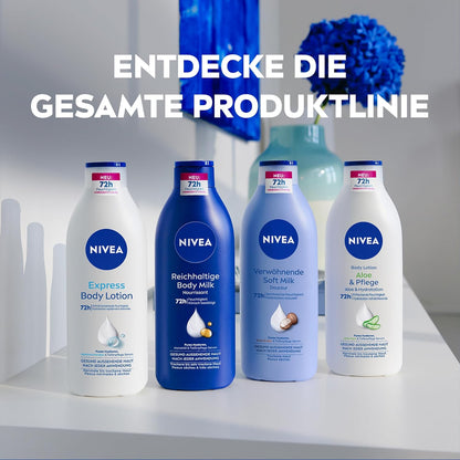 NIVEA Express Body Lotion, Extra Schnell Einziehende Körperlotion, Körpercreme Mit Purem Hyaluron, Meeresmineralien Und NIVEA Tiefenpflege Serum (400 Ml)