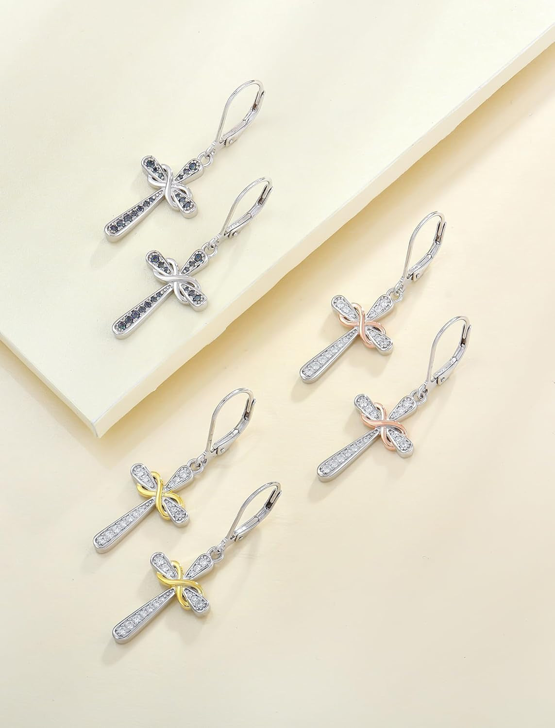 YL Cross Earrings 925 Sterling Silver Infinity Dangle Drop Earrings Birthstone Criss Leverback Jewelry