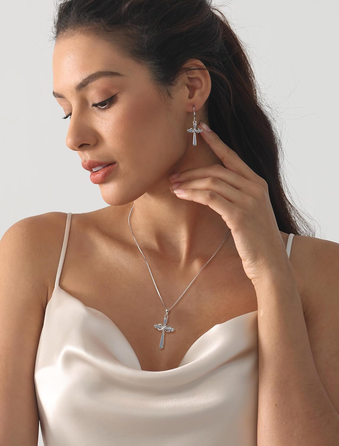 YL Cross Earrings 925 Sterling Silver Infinity Dangle Drop Earrings Birthstone Criss Leverback Jewelry