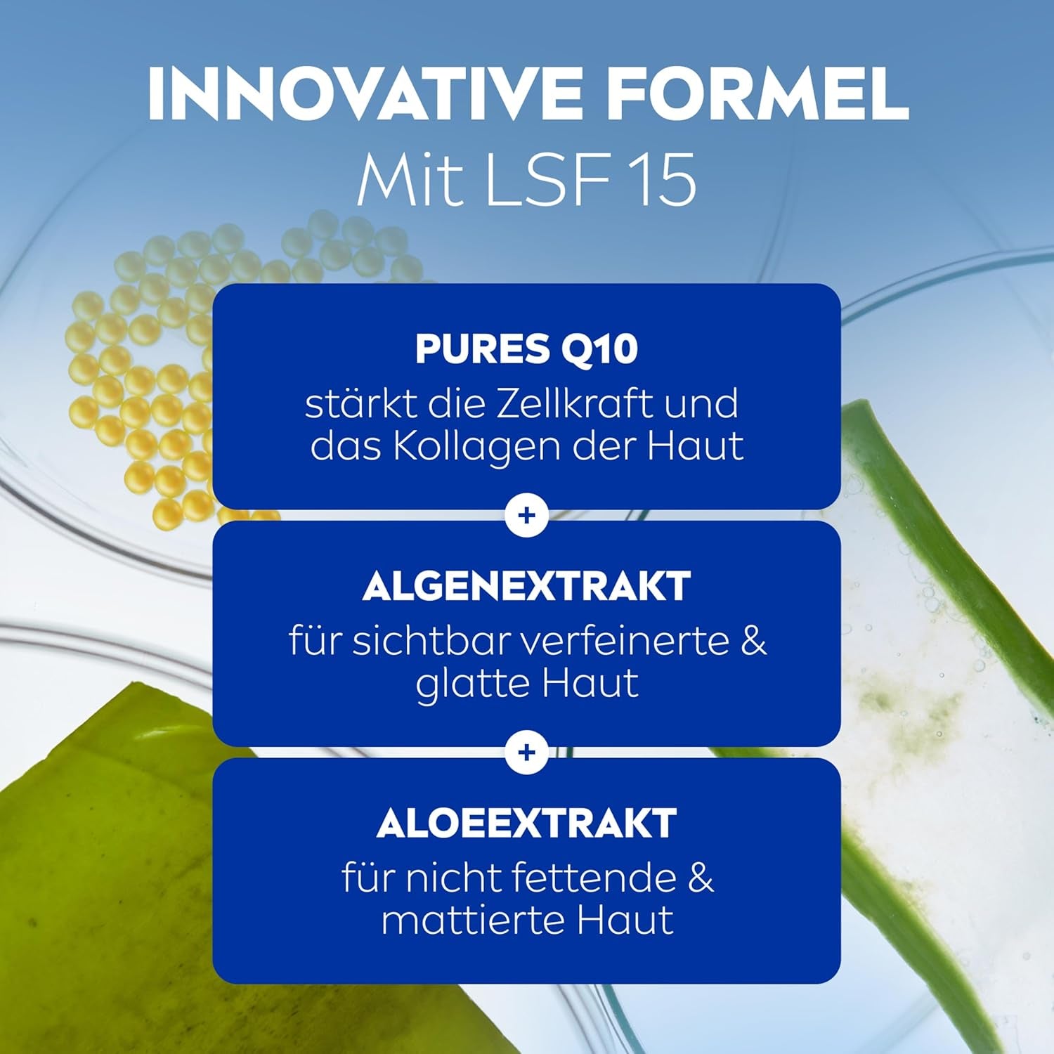 NIVEA Q10 Anti-Falten PORENVERFEINERUNG Extra Leichte Tagespflege, Straffende Tagescreme Mit LSF 15, Gesichtspflege Für Mischhaut Mit Q10, Algenextrakt Und Aloe (50 Ml)