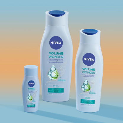NIVEA Volume Wonder Kräftigendes Shampoo, Volumen Shampoo Mit Kollagen Und Natürlichem Bambus-Extrakt, Silikonfreies Haarshampoo Für Sichtbares Volumen Und Strahlenden Glanz (50 Ml)