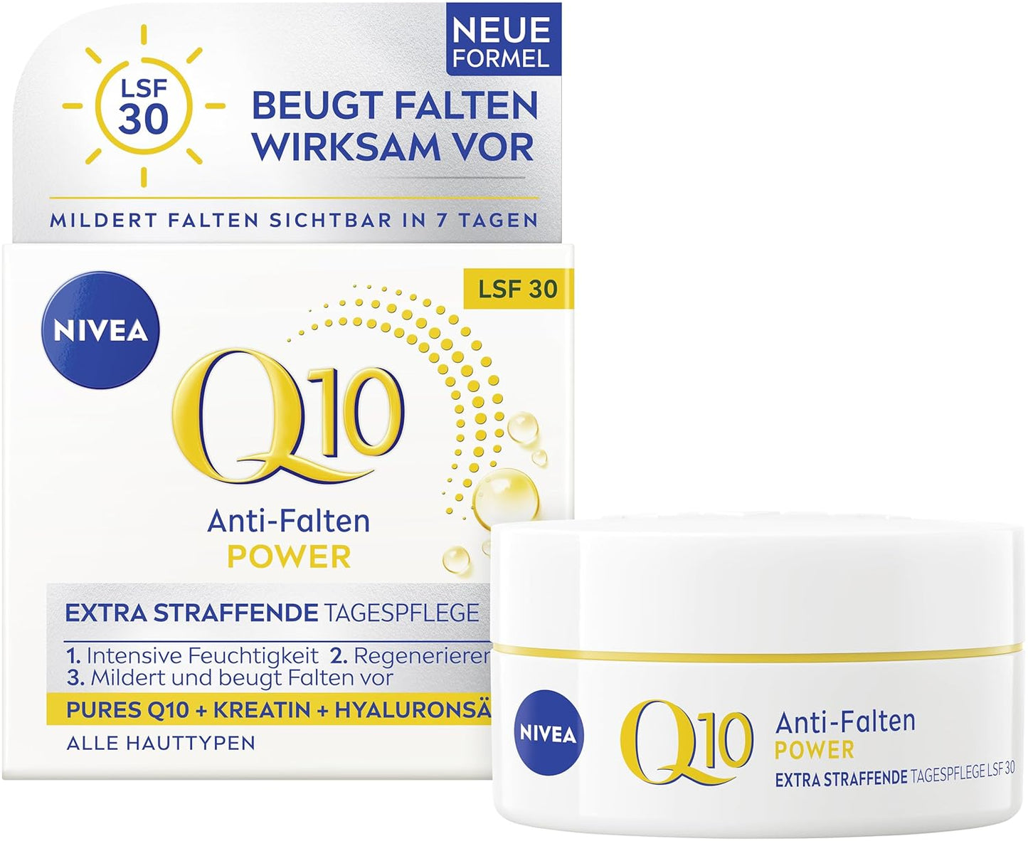 NIVEA Anti-Falten POWER Q10 Extra Straffende Tagespflege LSF 30, Gesichtspflege Mildert & Beugt Falten Vor, Straffende Tagescreme Mit Purem Q10, Kreatin & Hyaluronsäure (50 Ml)