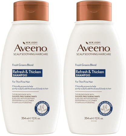 Aveeno, Fresh Greens Blend Sulfate-Free Shampoo with Rosemary, Peppermint & Cucumber to Thicken & Nourish, Clarifying & Volumizing Shampoo for Thin or Fine Hair, Paraben-Free, 12Oz