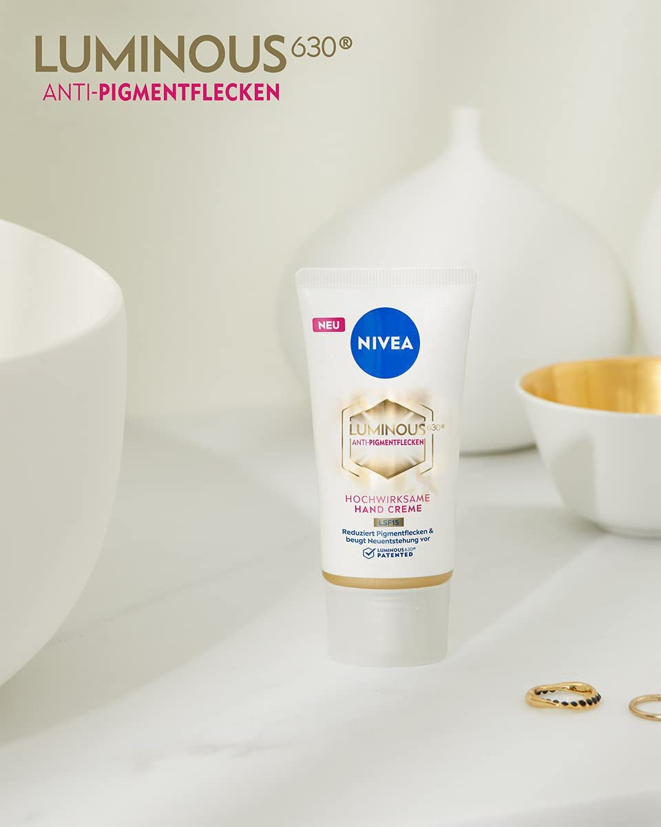 NIVEA Luminous 630 Hand Creme LSF15 (50 Ml), Pflegecreme Reduziert Pigmentflecken Und Beugt Der Neuentstehung Vor, Hochwirksame Anti-Pigmentflecken Creme Für Die Hände