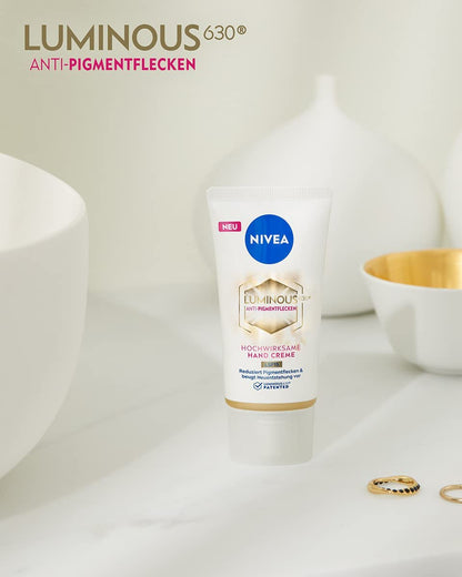 NIVEA Luminous 630 Hand Creme LSF15 (50 Ml), Pflegecreme Reduziert Pigmentflecken Und Beugt Der Neuentstehung Vor, Hochwirksame Anti-Pigmentflecken Creme Für Die Hände