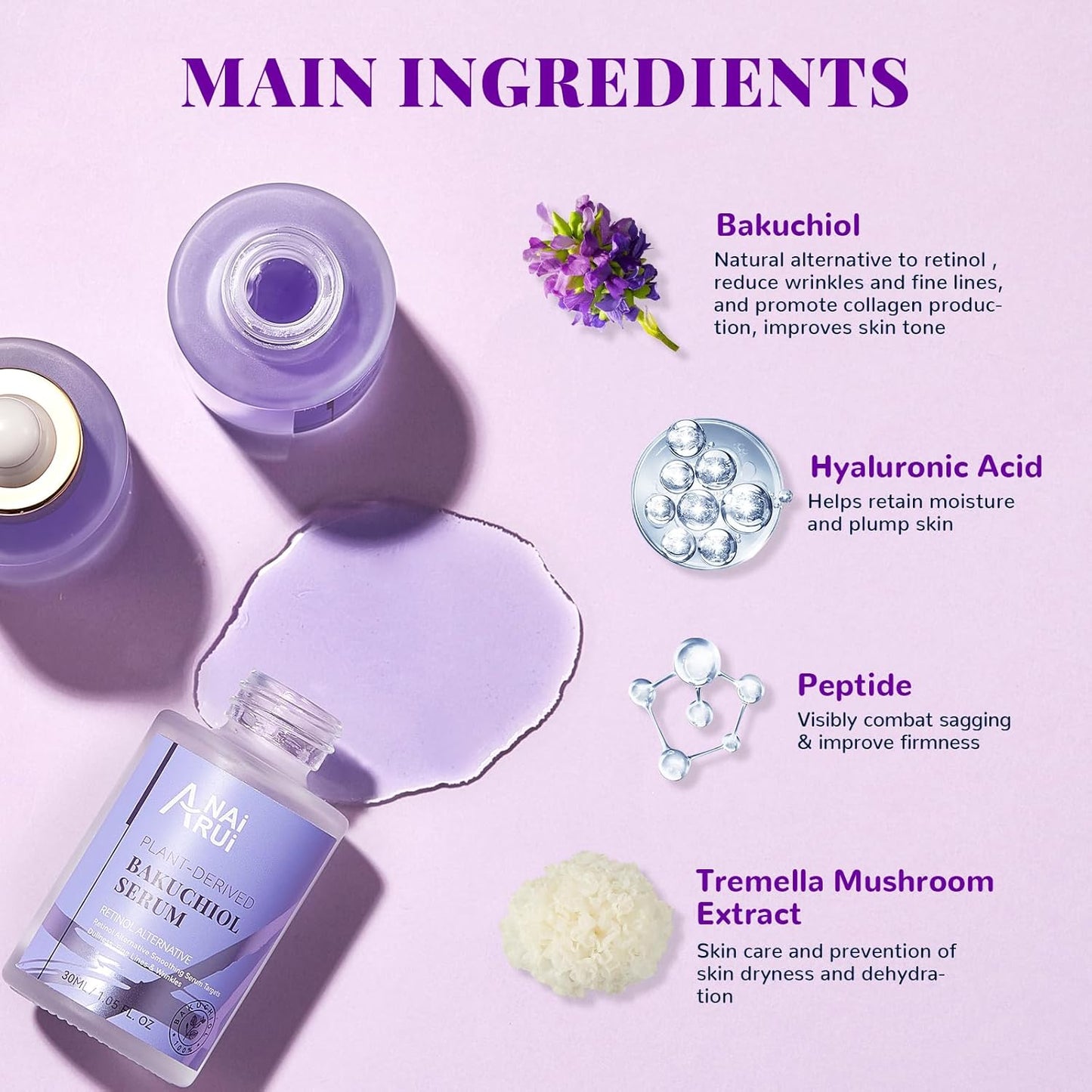 Glow Up with ANAI RUI Bakuchiol Face Serum 🌟 Your Retinol Alternative for Smoother, Youthful Skin! 💧✨ #Skincare #AntiAging #SensitiveSkin