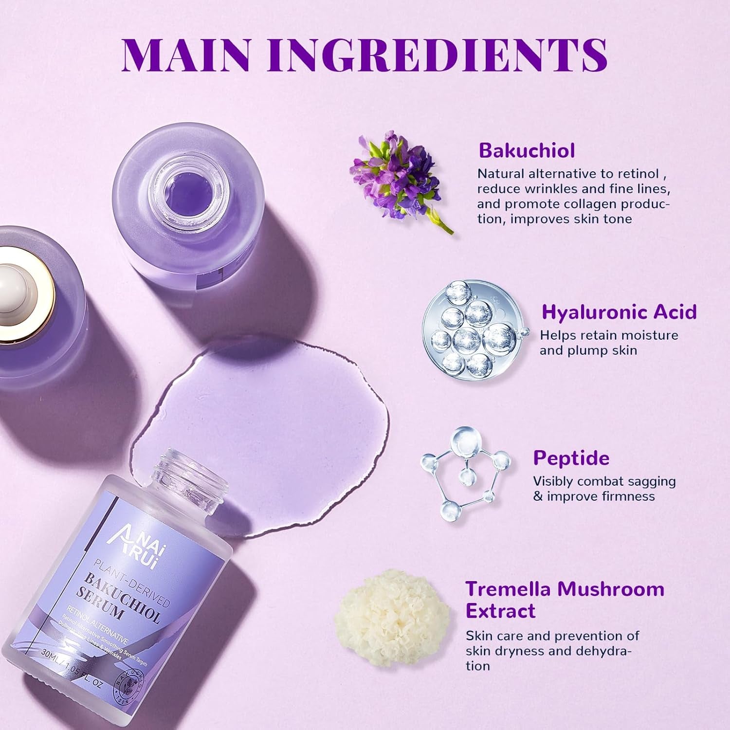 Glow Up with ANAI RUI Bakuchiol Face Serum 🌟 Your Retinol Alternative for Smoother, Youthful Skin! 💧✨ #Skincare #AntiAging #SensitiveSkin