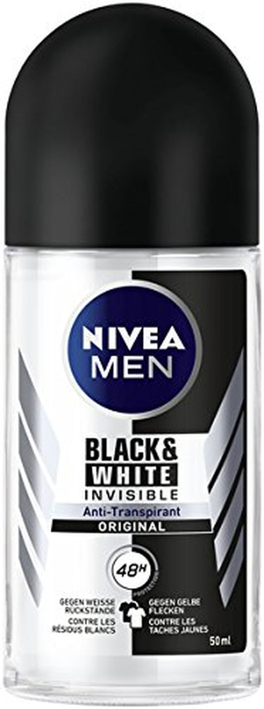 NIVEA MEN Black & White Invisible Deo Roll on in 6 Pack (6 X 50 Ml)